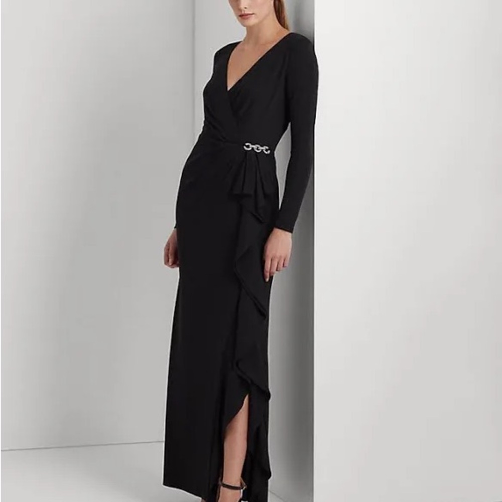 Ralph Lauren Red Long Sleeve V-Neck Gown